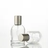 Botella de Perfume de 30 ml en Stock del Fabricante, Botella Gruesa de Vidrio de 50 ml, Botella Redonda Corta de Muestra, Botella Recargable de Viaje, Botella con Atomizador