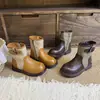 Botas de outono e inverno infantis com retalhos artísticos retrô, botas Martin para meninas, botas de cano curto, botas curtas estilo britânico para meninos