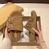 Pantuflas de peluche Birkenstock retro de doble hebilla 2026 otoño e invierno sandalias de suela gruesa para exteriores de felpa de lana de cordero, pantuflas populares de punta abierta perezosas