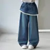 Calça Jeans Feminina Primavera e Outono 2026 Nova Casual Menina Coreana Chinesa Criança Grande Cobertura de Bumbum com Renda Perna Reta Jeans Tendência