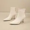 Elegantes botines de mujer estilo francés, color liso, tacón alto fino, sexys y a la moda, versátiles, con cremallera trasera, punta fina, estilo otoño