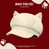 Bonito Boina de Orejas de Gato para Mujer, Versátil Gorra Plana de Ante para Primavera y Otoño, Sombrero Octagonal Estilo Japonés, Venta al por Mayor de Fábrica