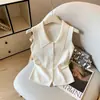 Item de Alta Qualidade Mais Vendido de Guangzhou Shisanxing~ Elegante Top Colete Tricotado Sem Mangas com Gola Polo e Cintura Plissada para Mulheres no Verão