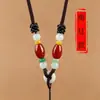 Colar Tecido Pendurado de Três Cores Feito à Mão com Pingentes de Jade e Ágata, Vários Estilos de Cordões Pendurados Combinando, Cordão Vermelho para Pingente