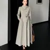 Vestido cruzado de cuadros con botones y manga larga para mujer, Otoño Invierno, Lujo Ligero, Sensación de Alta Gama, Ceñido a la cintura, Línea A, Vestido largo