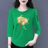 Comercio Electrónico Transfronterizo Comercio Exterior Estilo Mamá Mujeres de Mediana Edad Camiseta de Manga Tres Cuartos Holgada Casual Versátil Camiseta Base Superior