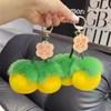 Lindo llavero de coche con pelo de conejo rex de imitación de caqui, colgante de bola de peluche de caqui para mochila escolar, regalo colgante