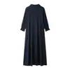 Venta al por mayor Verano 2026 Nueva Ropa para Mujer Estilo Europeo y Americano, Vestido Largo de Manga Larga Acampanado Multicapa Azul Marino 26345