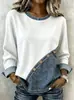 Sudadera de dos piezas casual con top de hombros descubiertos, cuello redondo, patchwork, tapeta asimétrica y detalles de botones, estilo europeo y americano