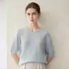 Suéter de cachemira para mujer, cachemira pura de cabra, nuevo estilo otoño e invierno, jersey de cuello redondo, color liso, simple y versátil, tejido de manga corta, blanco