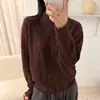 Cárdigan de punto trenzado de un solo botón con cuello alto estilo coreano para mujer 2026 Otoño Invierno Nuevo Suéter Abrigo Delgado de Manga Larga con Borlas