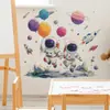Fun-E372 Astronauta de Dibujos Animados Cohete y Planeta Decoración de Pared para Habitación Infantil Dormitorio Pegatinas Autoadhesivas y Extraíbles