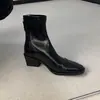 Botas de Couro Macio Bico Quadrado Salto Bloco Zíper Traseiro Elástico para o Dia a Dia 2026 Nova Coleção Início de Primavera Versátil Moda Retrô Slim Fit Botas Martin