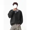 Estilo otoñal e invernal, suéter tipo polo de punto falso de dos piezas con bloques de color, unisex, estilo casual, top de punto cálido para invierno