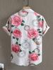 Camisa de Manga Corta para Hombre Casual de Playa de Moda Comercio Exterior Camisa para Hombre con Estampado de Rosas Verano 2024 Nuevo