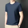 Camiseta Masculina de Verão de Manga Curta Casual Masculina Gola Redonda Fresca Manga Curta Sugiyama Meia-idade Cor Sólida Top Masculino para Negócios