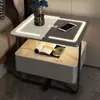 Mesita de noche inteligente, pequeño arte de hierro, minimalista moderno de lujo ligero, tablero de roca madera maciza, mesita de noche para dormitorio con carga inalámbrica