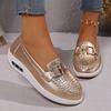 Sapatos Femininos de Baixo Cano, Camada Única, Fivela de Metal Redonda, Solado Grosso, Estilo Europeu e Americano, Comércio Exterior, Tamanho Grande, Padrão de Pedra, Loafers Preguiçosos para Todas as Estações