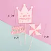 Adornos para Hornear Molino de Viento Rosa Princesita Príncipe Corona Feliz Cumpleaños Set Decoración de Pastel para Fiesta de Cumpleaños