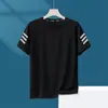 Camiseta Masculina de Seda Gelada com Malha de Manga Curta Selecionada para o Verão, Gola Redonda, Fina, Solta, Respirável, Manga Meia-Manga, Tamanho Plus