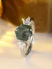 Anillo de Moda Transfronterizo Ágata de Hierba Acuática Hexagonal Borde de Diamante Zircón Marquise Anillo de Temperamento Único Retro para Mujer