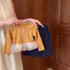 FHW Conjunto de Camiseta Naranja Súper Lindo con Adorno de Encaje para Niñas Otoño Pantalones de Lunares Nuevos para Niños Bebé Modernos