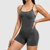 Macacão de Yoga de Peça Única Justo de Novo Estilo Transfronteiriço com Bojos, Decote Quadrado, Costas Abertas, Roupa Fitness, Shorts, Alças nos Ombros, Macacão de Yoga