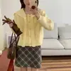 Cardigan de Punto Suave y Cómodo, Fresco y Dulce Estilo Coreano, Reductor de Edad, Suéter Casual con Cordones y Lazo, Cuello Azul Marino Reductor de Edad