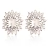 Brincos de Flor Exquisitos da Moda Europeia e Americana, Brincos de Girassol Luxuosos com Cristais Incrustados, Brincos de Liga de Vidro para Mulheres