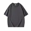 Camiseta Gola Redonda Manga Caída Pesada Fio Duplo 32s 260g Cor Sólida Compactada Gira Em Estoque Atacado