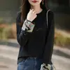 2025 Nuevo Otoño e Invierno Nuevo Estilo Chino Cuello Redondo Tejido de Punto Manga Larga Puño Jacquard Bordado Camiseta Interior Superior