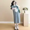 Vestido para embarazadas 2024 otoño e invierno nuevo versión coreana dulce que reduce la edad chaleco de conejo tridimensional falda camisa base