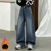 Jeans de Pierna Ancha para Niñas Primavera Otoño Invierno Pantalones de Invierno para Niños con Forro de Terciopelo Pantalones Largos Gruesos Cálidos de Invierno para Niñas Mayores