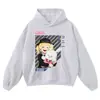 Sudadera con capucha de estilo japonés vintage lavada con hombros caídos, sudadera de punto casual versátil retro de otoño-invierno de moda