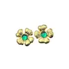 Pendientes de Acero de Titanio para Mujer con Flor de Turquesa, Pendientes de Moda con Oro Real Horneado, Joyería al por Mayor