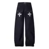 Pantalones de Mezclilla con Bolsillo Cruzado de Diseño Único Hippie Moderno con Cuentas Personalidad Sueltos de Pierna Ancha Rectos para Hombre