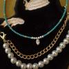 Collar Vintage de Turquesa Imitación para Mujer, Versátil y de Alta Gama, Cadena para Clavícula de Verano de Nicho con Perlas, Joyería Transfronteriza de Nuevo Estilo Chino
