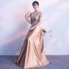 Vestido de Noche Dorado Champagne para Mujer 2026 Nuevo Estilo Banquete Elegante Temperamento Socialité Anfitriona Vestido Largo