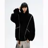 Sudadera con Capucha Azul Marino para Hombre en Primavera y Otoño Pesada Rígida Casual con Capucha Talla Grande Top Suelto Diseño de Puntada Recta Chaqueta