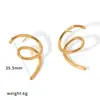 Pendientes de Acero Inoxidable con Línea Retorcida Chapados en Oro de 18 Quilates Estilo Europeo y Americano para Mujer, Joyería para Orejas de Acero de Titanio Irregular Giratoria de Diseño Único