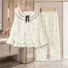 Pijama Infantil Feminino Estilo Primavera e Outono Manga Longa Calça Longa Renda Estilo Princesa Fofo Doce Pijama Conjunto para Casa Menina