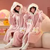 Camisola Feminina Outono e Inverno Espessada com Forro de Lã Coral Fleece Longa Pijama Infantil Camisola de Menina 2024 Flanela Roupas de Casa