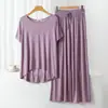 Roupa de Casa Verão Novo Modal Gola Redonda Manga Curta Calça Wide Leg Solta Plus Size Moda Casual Conjunto para Mulheres