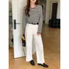 Camiseta Casual de Manga Longa com Gola Redonda Bordada em Cor Contrastante Estilo Novo Primavera Cedo 3º Dia Manhã Zy3832