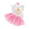 Dia dos Namorados Cabelo de Recém-nascido Categoria de Bebê a Roupa Bebê Menina Mangas Curtas Voantes Estampa de Arnês Saia de Princesa Conjunto
