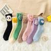 Meias Femininas Amazon Transfronteiriças Sem Pelos Coral Fleece Estéreo Desenho Animado Cano Médio ns Quentes Forradas com Lã para Casa Dormir