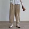 Calça Casual Cinza Estilo Japonês Comprimento no Tornozelo Feminina Verão 2025 Nova Algodão e Linho Perna Larga Solta Emagrecimento Calça Harlan Cenoura