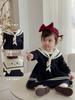 Vestido de Estilo Preppy para Niñas, Diseño en Lado Izquierdo y Derecho, Moda de Otoño para Bebés, Vestido con Solapa Estilo Coreano, Vestido de Princesa para Niños, Moderno