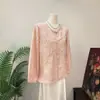 Zhi Li Novo Estilo Chinês Camisa Respirável com Lantejoulas e Contas 2026 Novo Estilo de Verão Elegante Botão de Sapo Top da Moda Feminino