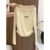 Camiseta de algodón puro de cuello redondo y manga larga para mujer, corte ajustado, elegante, inspirada en Instagram, adelgazante, top de capa interior, nueva colección de otoño